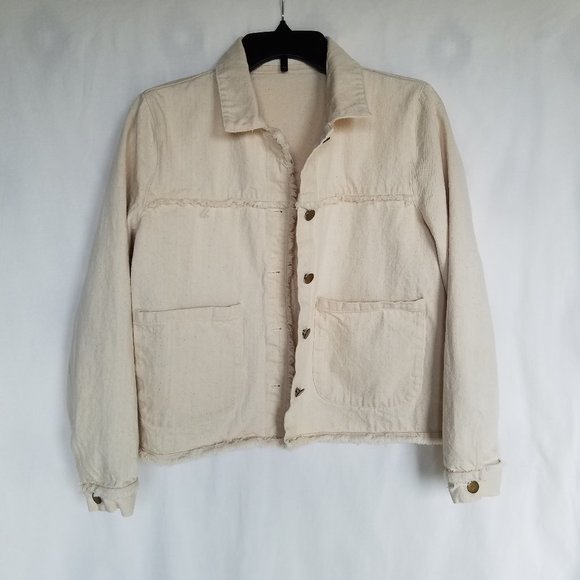 Impeccable Pig Oatmeal Speckled Cream Denim Jacket - Picture 3 of 15